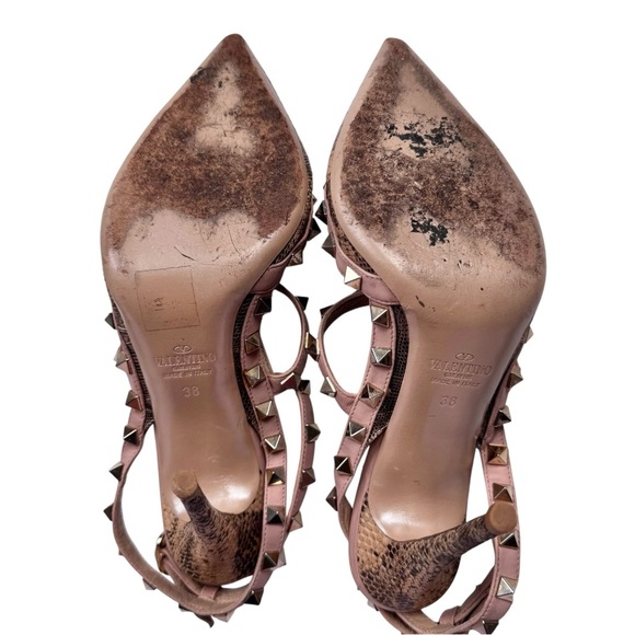 Valentino Two Tone Snakeskin Rockstud Ankle Strap Pumps Size 38 - Picture 9 of 9